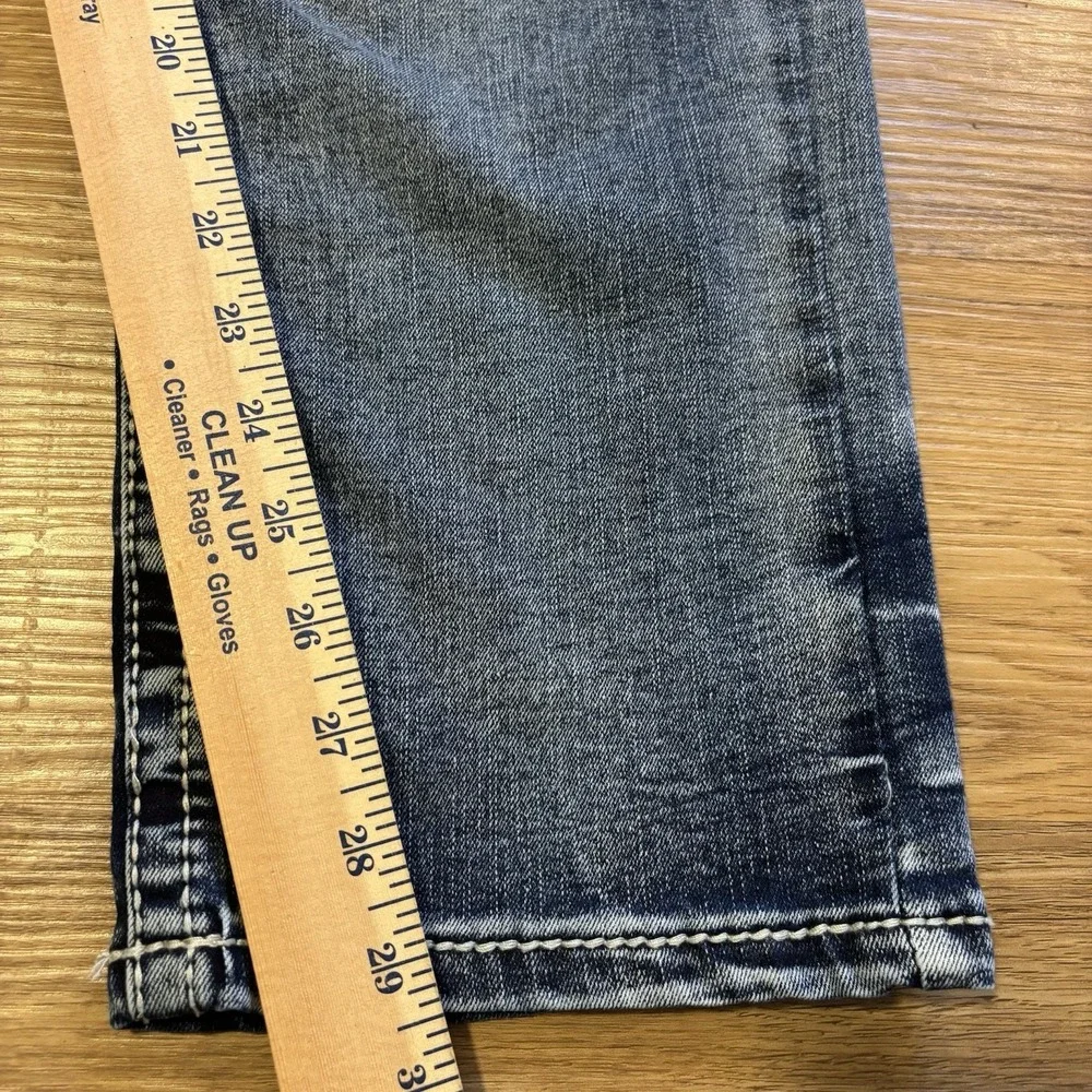 True Luck Jeans Mens 34x30 Dark Distressed Wash Straight Leg Red Stitching Faded